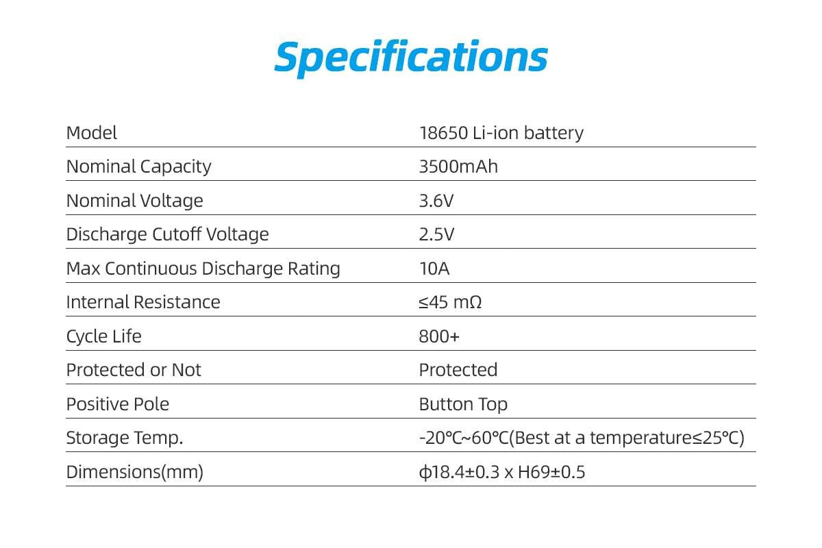 XTAR Batteries 3.6v 3500mAh 18650 (2 pack)