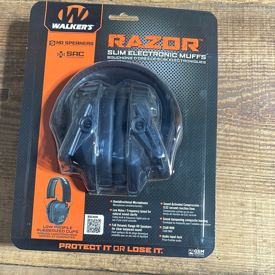 Walkers Razor Slim Electronic Muffs - Black