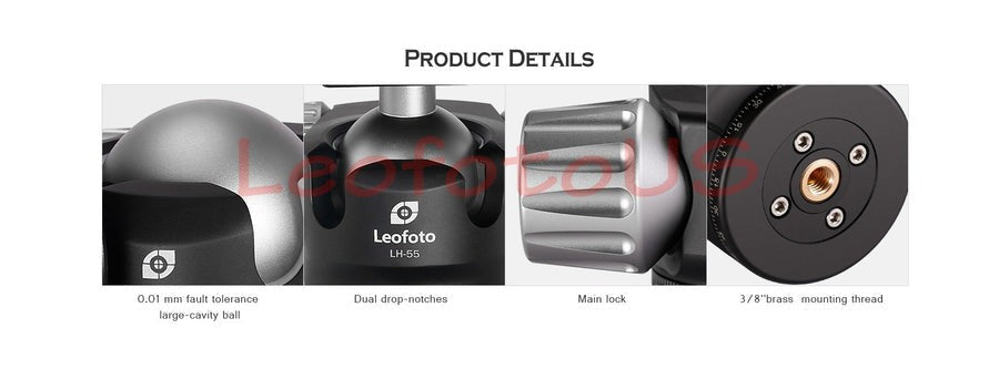 Leofoto LH55 Low Profile Ball Head Dual Tension W/ Quick Release Plate