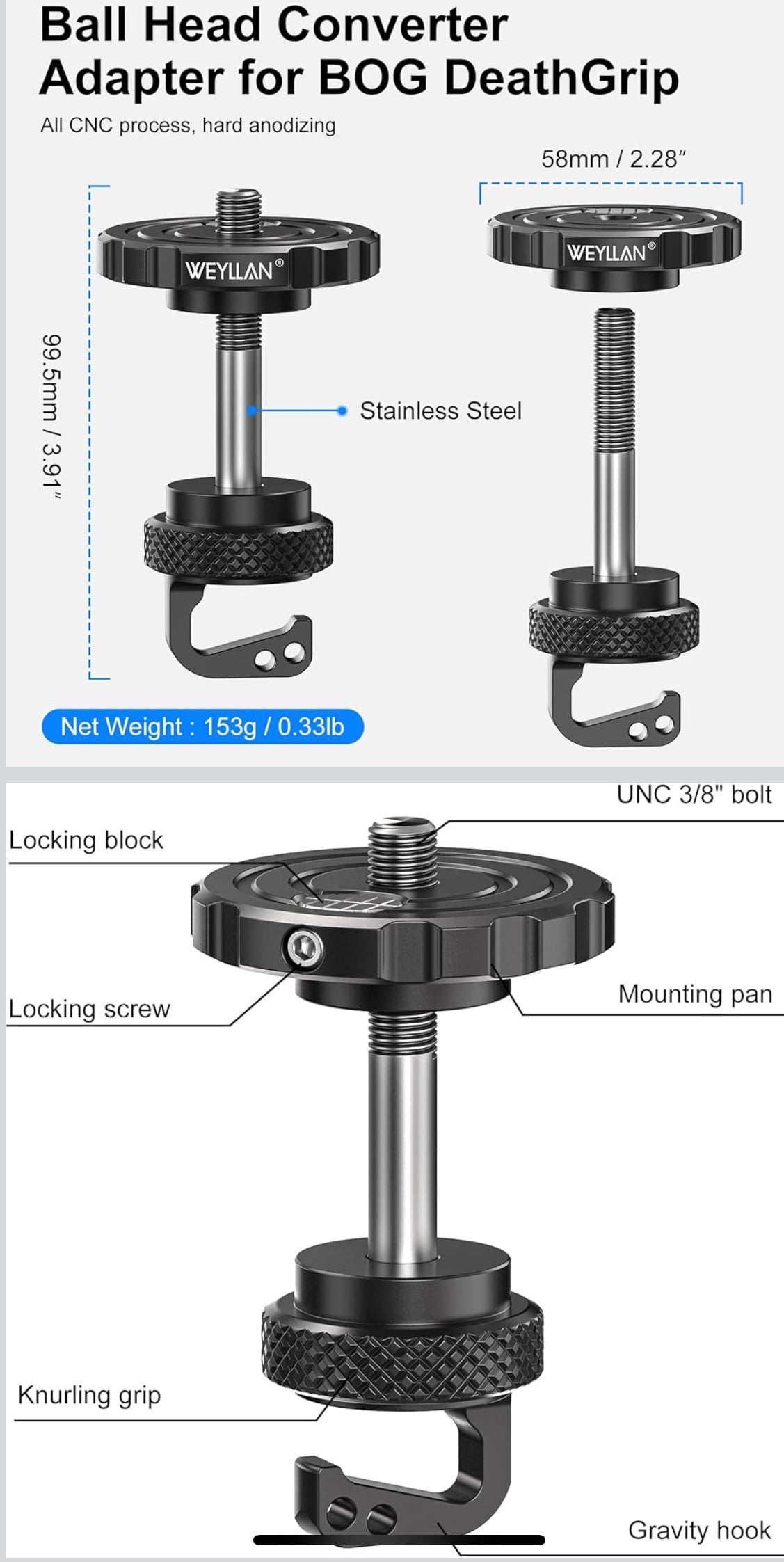 ARCA Ball Head Converter Adapter for BOG DeathGrip